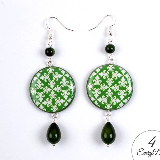 Wood and resin earrings - green majolica for wholesale by 4everyday Handmade