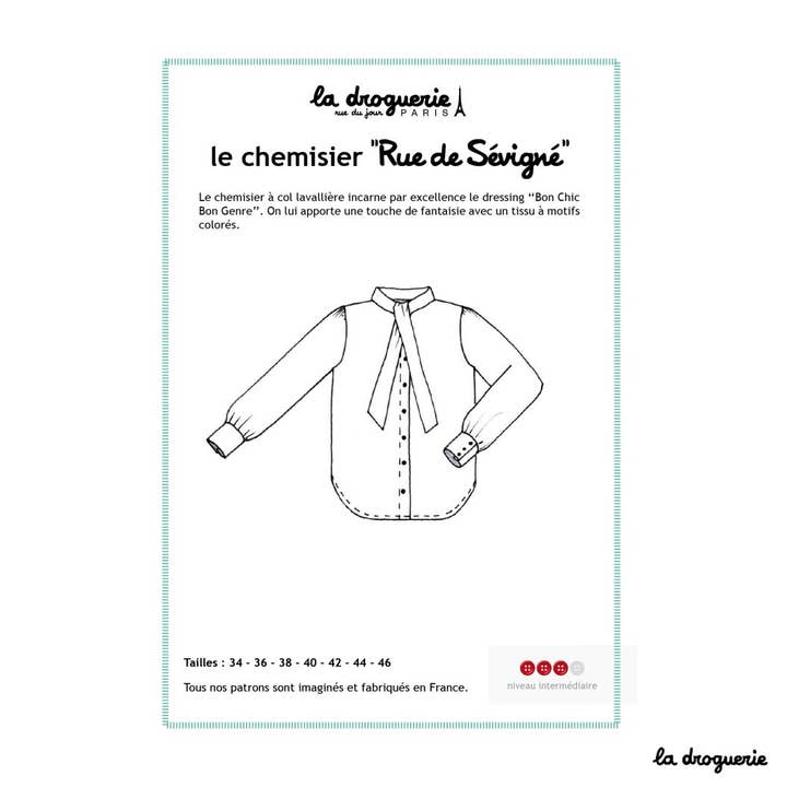 Sewing pattern for the lavallière blouse "Rue de Sévigné" for wholesale by LA DROGUERIE