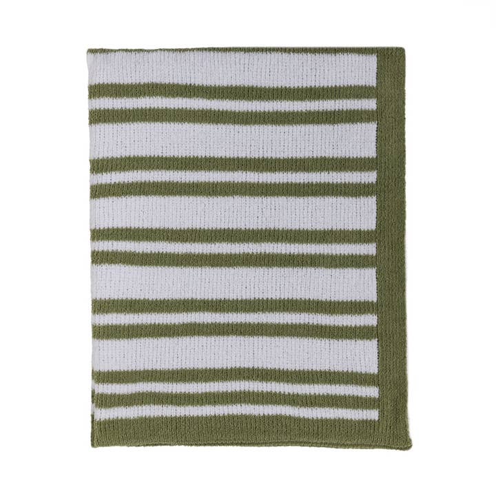 Chenille Blanket - Stripes Sage for wholesale by Living Textiles