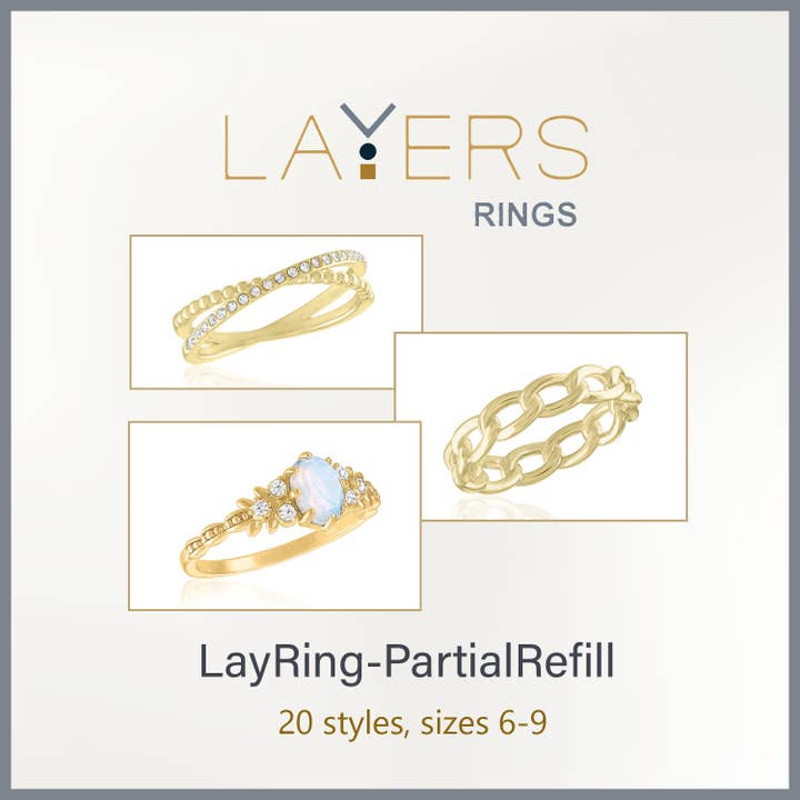 Layers Rings Partial Refill Kit - 20 Styles, Sizes 6-9 for wholesale by Center Court