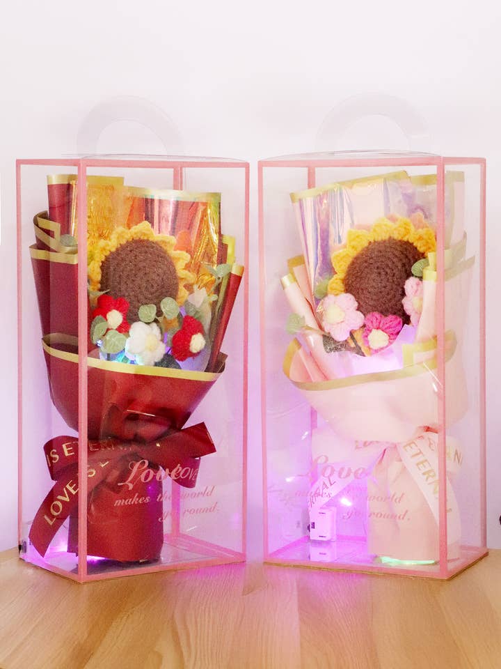 Sunflower Crochet Knitted LED Bouquet Gift Box for wholesale by Cap Zone