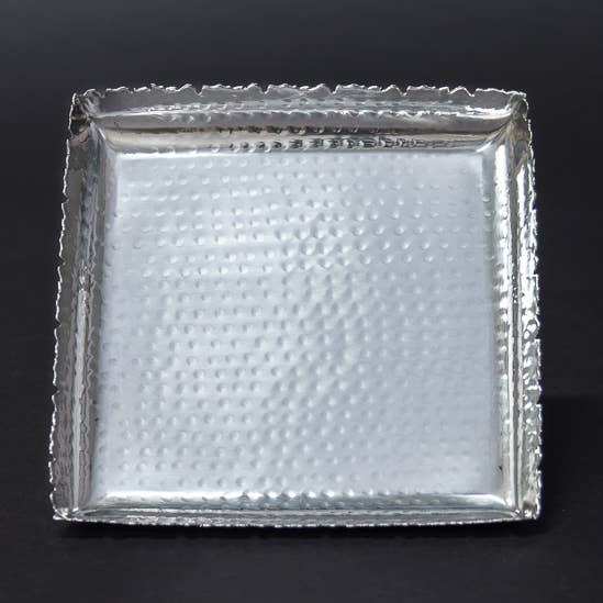 SS Hammered Square Platter - Small for wholesale by India Handicrafts Inc