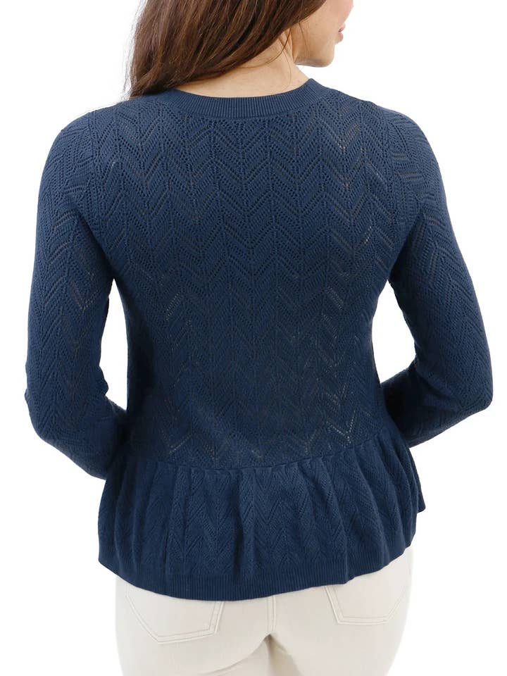 Djupt hav Pointelle Peplum-kofta i Deep Sea för wholesale på Faire8