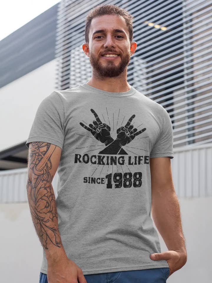 Rocking Life Since 1988 Men's T-shirt Grey Birthday Gift 00420 for wholesale by ULTRABASIC