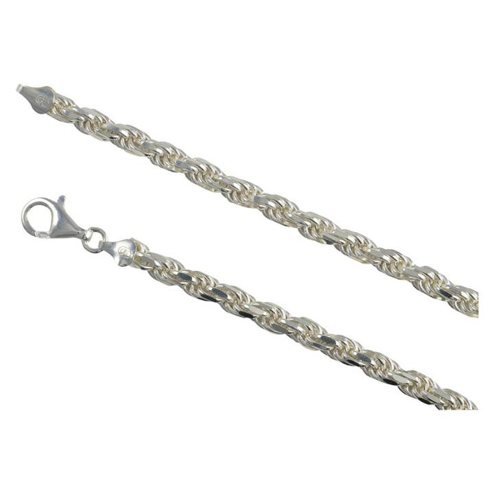 Cadena de cuerda con corte diamante de plata esterlina 6 mm, sólida .925, hecha en Italia para venta al por mayor de Select Lines