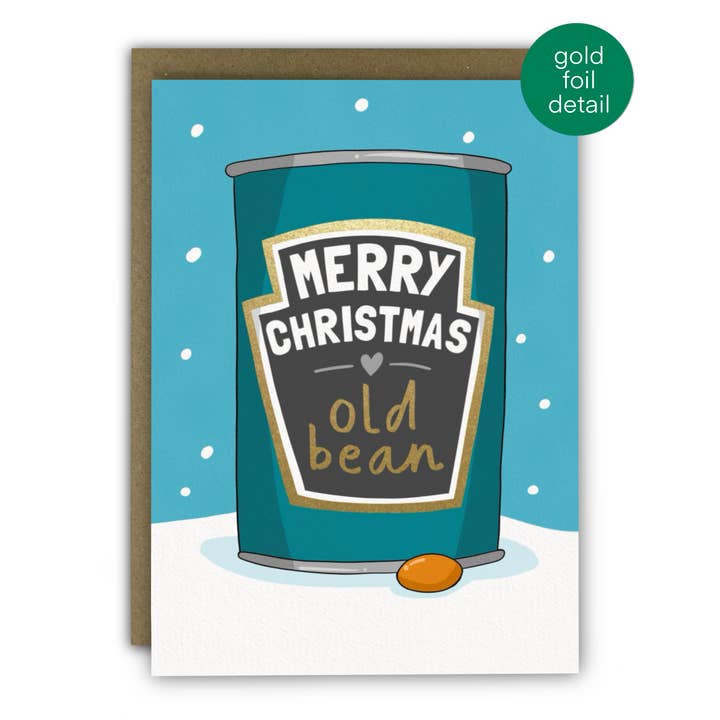 Funny Christmas Card - Old Bean Gold Foil Design for wholesale by RUNNING WITH SCISSORS