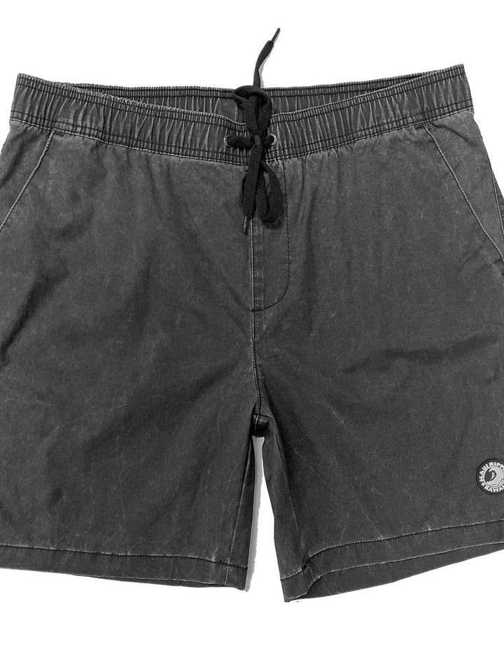 Black 18" Vintage Wash Made-to-Fade Volley Boardshorts for wholesale by Maui Rippers