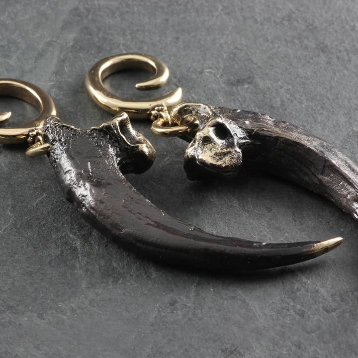 Harpy Eagle Talon Gauged Spiral Earrings - Bronze for wholesale by Lost Apostle