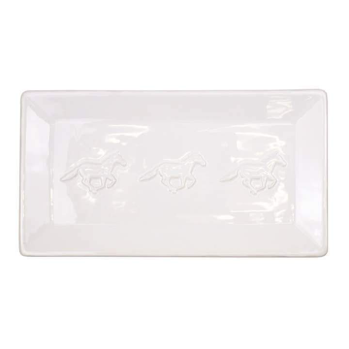 The Royal Standard - Wholesale Platter - Horse Embossed Rectangle Platter White 12x6.5