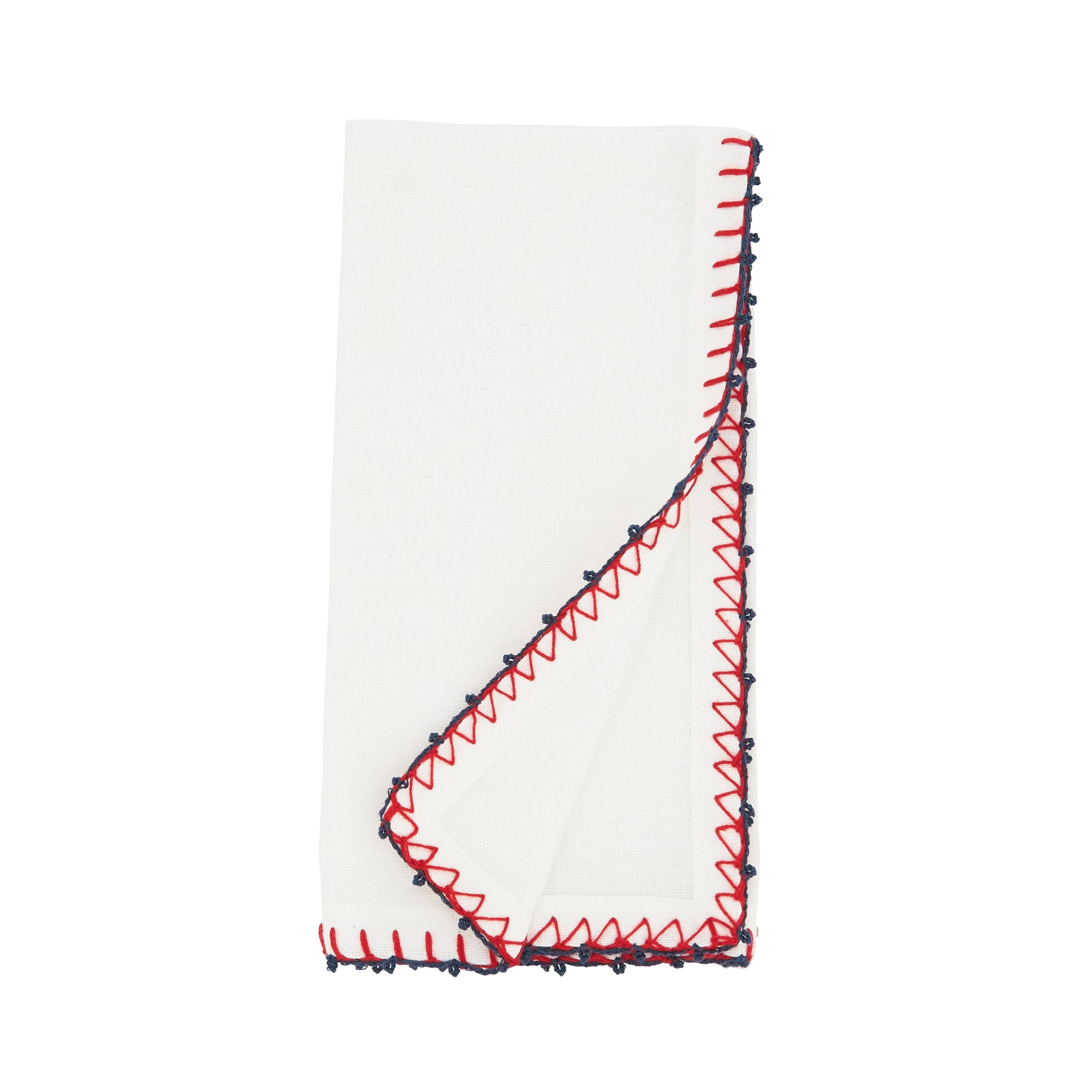 Röd/Vit/Blå Whipstitch Pom Pom Delight Servett för wholesale på Faire1