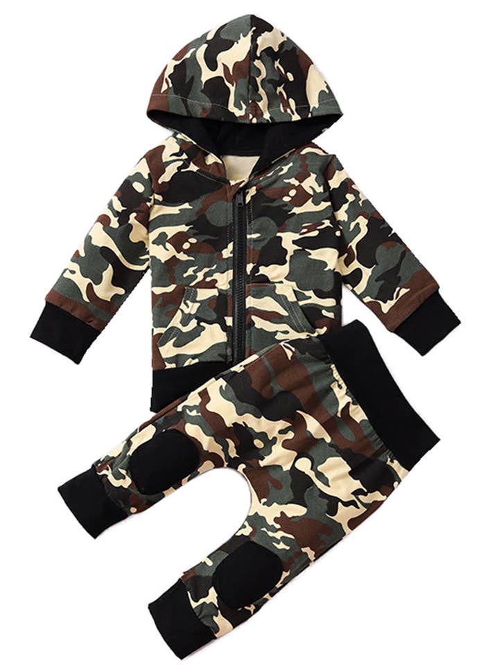 Fennco Styles - Vendita all'ingrosso Completo top e pantaloni - Neonati - Giacca e pantaloni camouflage per neonati con cappuccio1