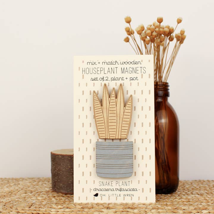 oh, little wren - Wholesale Magnet - Wood House Plant Magnets | Snake Plant | Plant Lover Gift