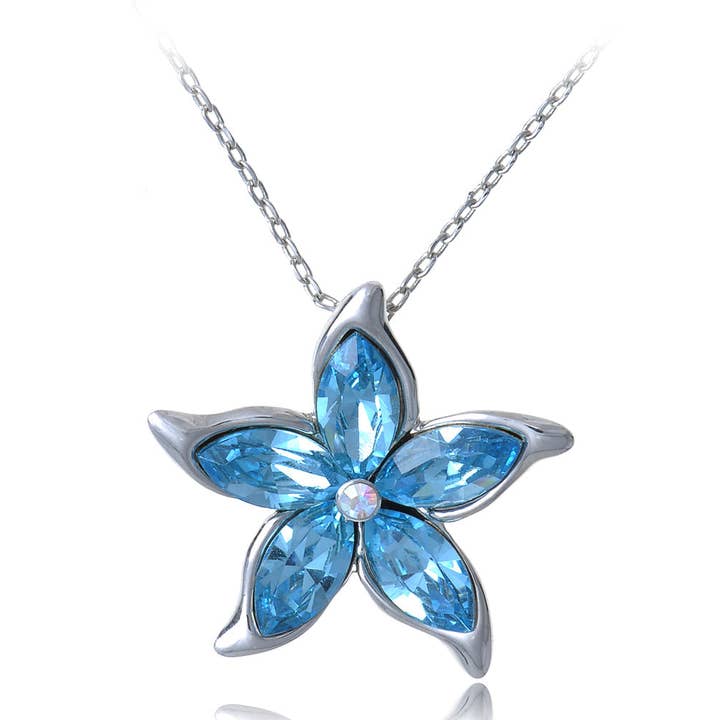 AK Brand - Wholesale Pendant/Charm Necklace - Swarovski Crystal Aquamarine Blue Flower Pendant Necklace0