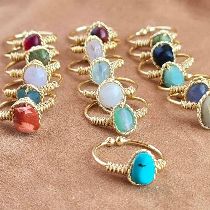 Handcrafted Natural Stone Ring Collection – Gold Plated Copper for wholesale by Shemo