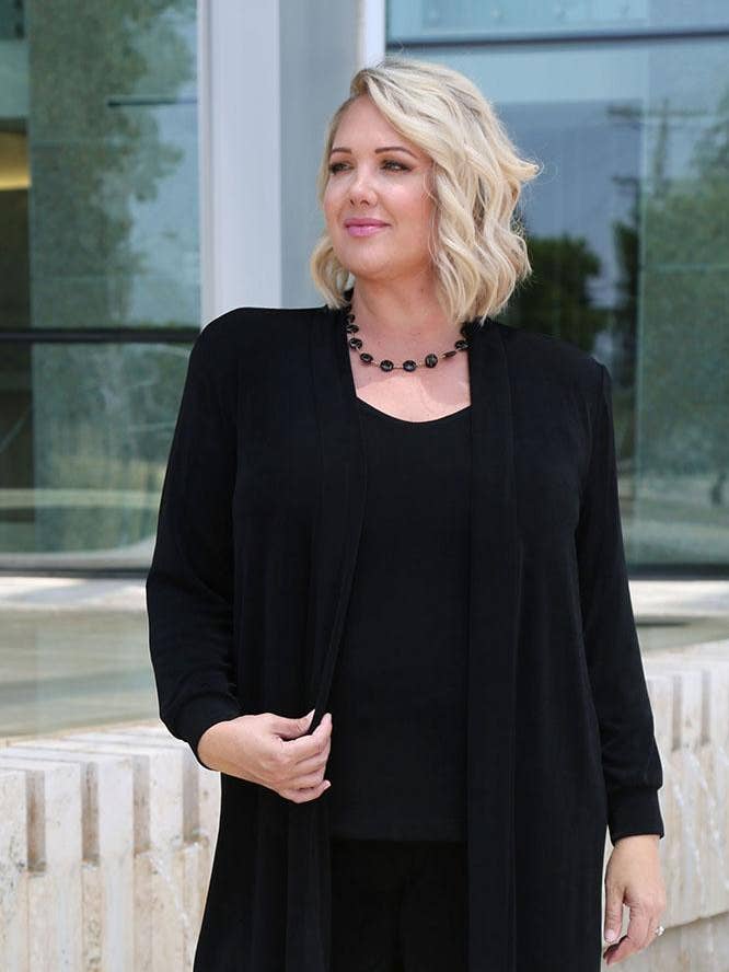 Vikki Vi Classic Black Long Kimono Jacket for wholesale by Vikki Vi