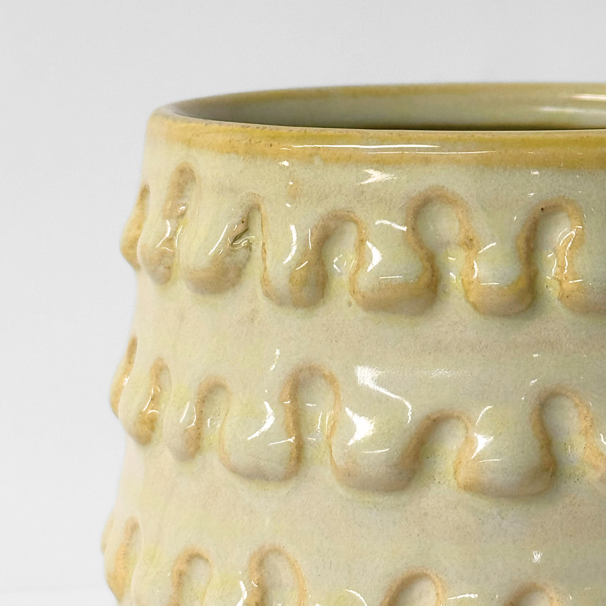 Jacobson - Wholesale Vase - 4.5"D Dripped Texture Ceramic Pot - Beige & Yellow4