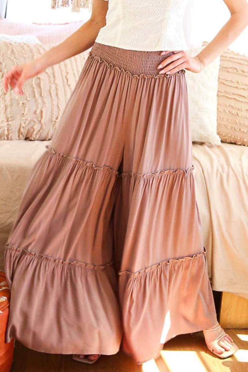 Vine & Love - Wholesale Pants - Women's - Maxi Tiered  Wide Leg Beach Palazzo Pants VP7305223
