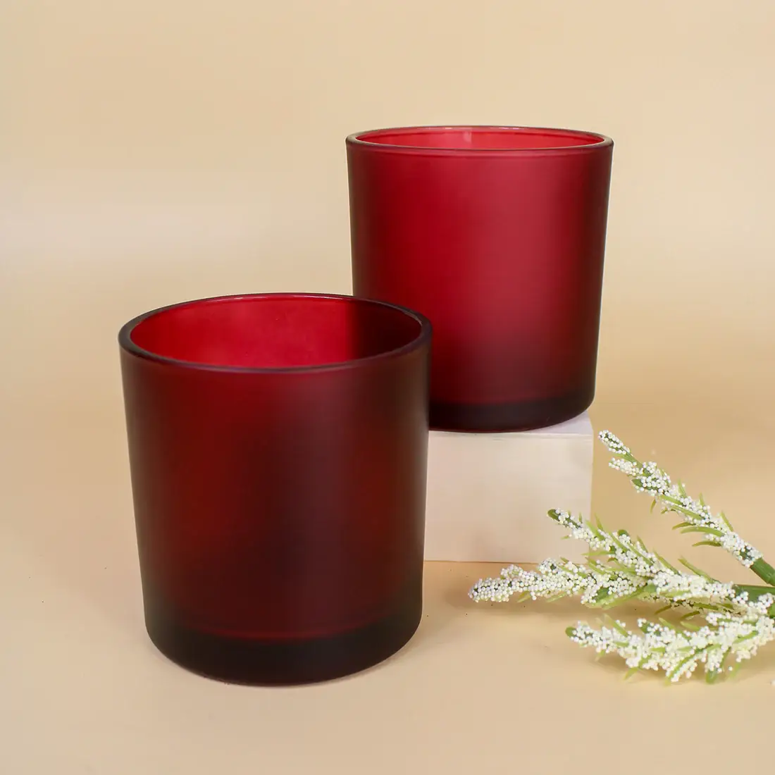 General Wax - Candle Making Supplies - Wholesale Candle Holder - 9.5 oz Monticiano Frosted Ruby - Candle Making Glass3