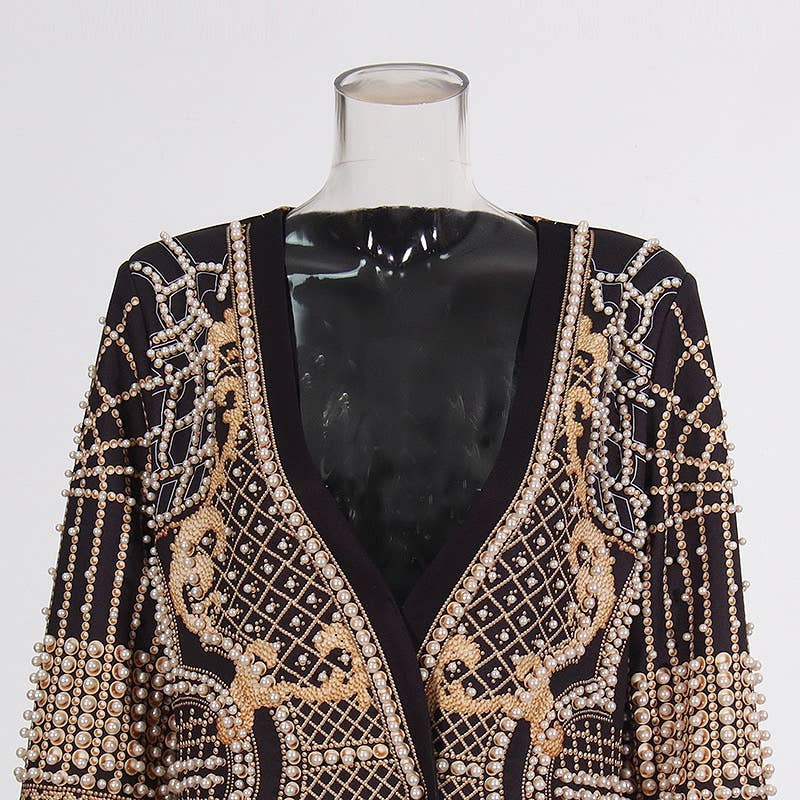 Color as pictures CT95 Beaded V-Neck Long-Sleeve Trench Coat for Women for wholesale on Faire5