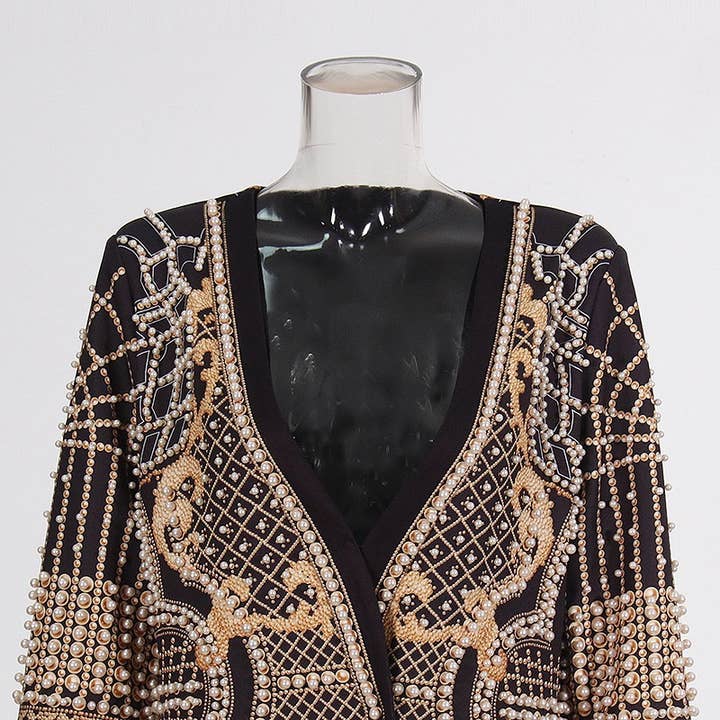 Color as pictures CT95 Beaded V-Neck Long-Sleeve Trench Coat for Women for wholesale on Faire5