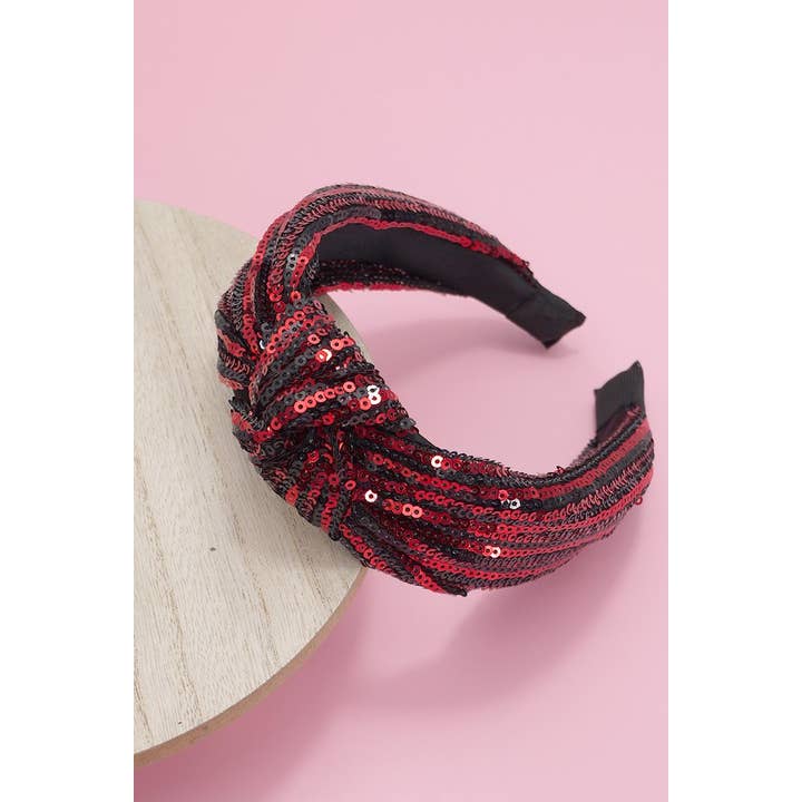 JOSSLYN by wall to wall - Wholesale Fashion Headband - Women's - SEQUIN STRIPE EMBELLISHED KNOT HEADBAND | 40HB145
