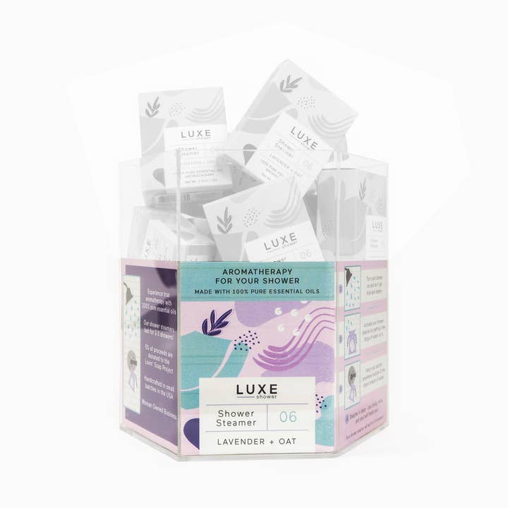 Cait + Co - Wholesale Display Case - Luxe Shower Steamer Hexagon Display with signs - Empty7