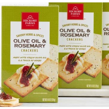 Merchandise Unlimited - Wholesale Crackers - Hickory Farms Olive Oil & Rosemary Crackers 1oz Boxes