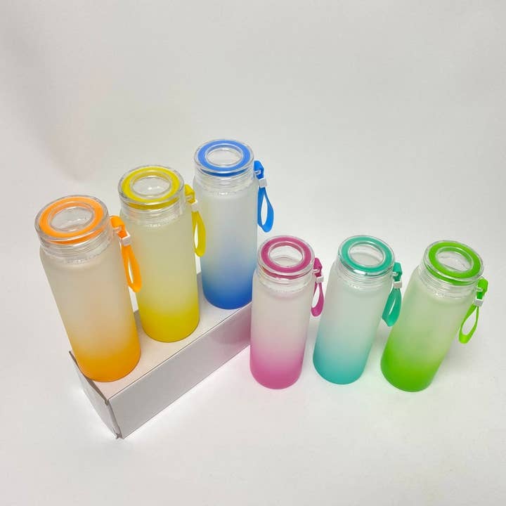 Pretty Penny - Wholesale Drinking Glass/Cup - 17 oz Ombre Color Gradient Frosted Sublimation Glass bottle | 17oz Glass Can | Beer Can Glass | Blank Glass Can |3