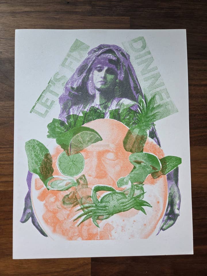 Judith: Girl Dinner - Limited Edition Risograph Print for wholesale by Hammer & Hemlock