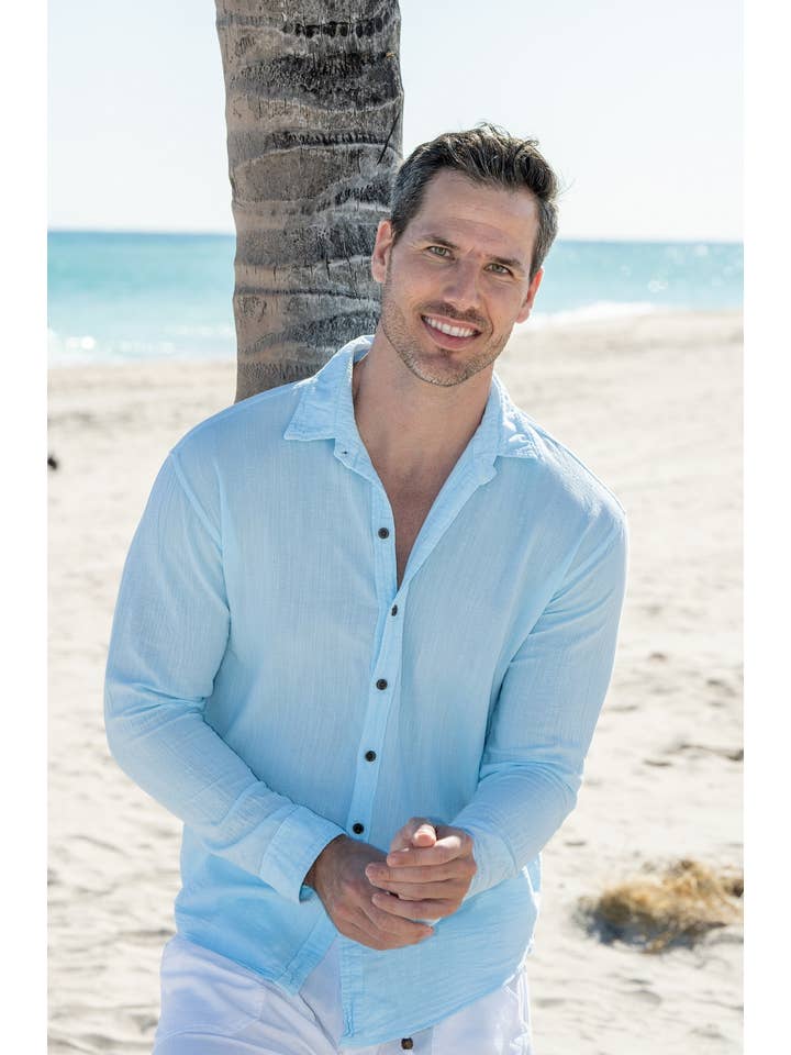 Cotton Natural - Wholesale Overhemd met knopen - Heren - Vega Arctic blauw shirt