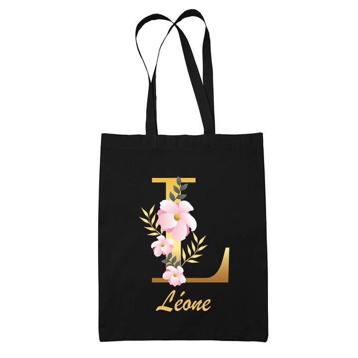 Léone Lettre Fleur black tote bag for wholesale by Planetee