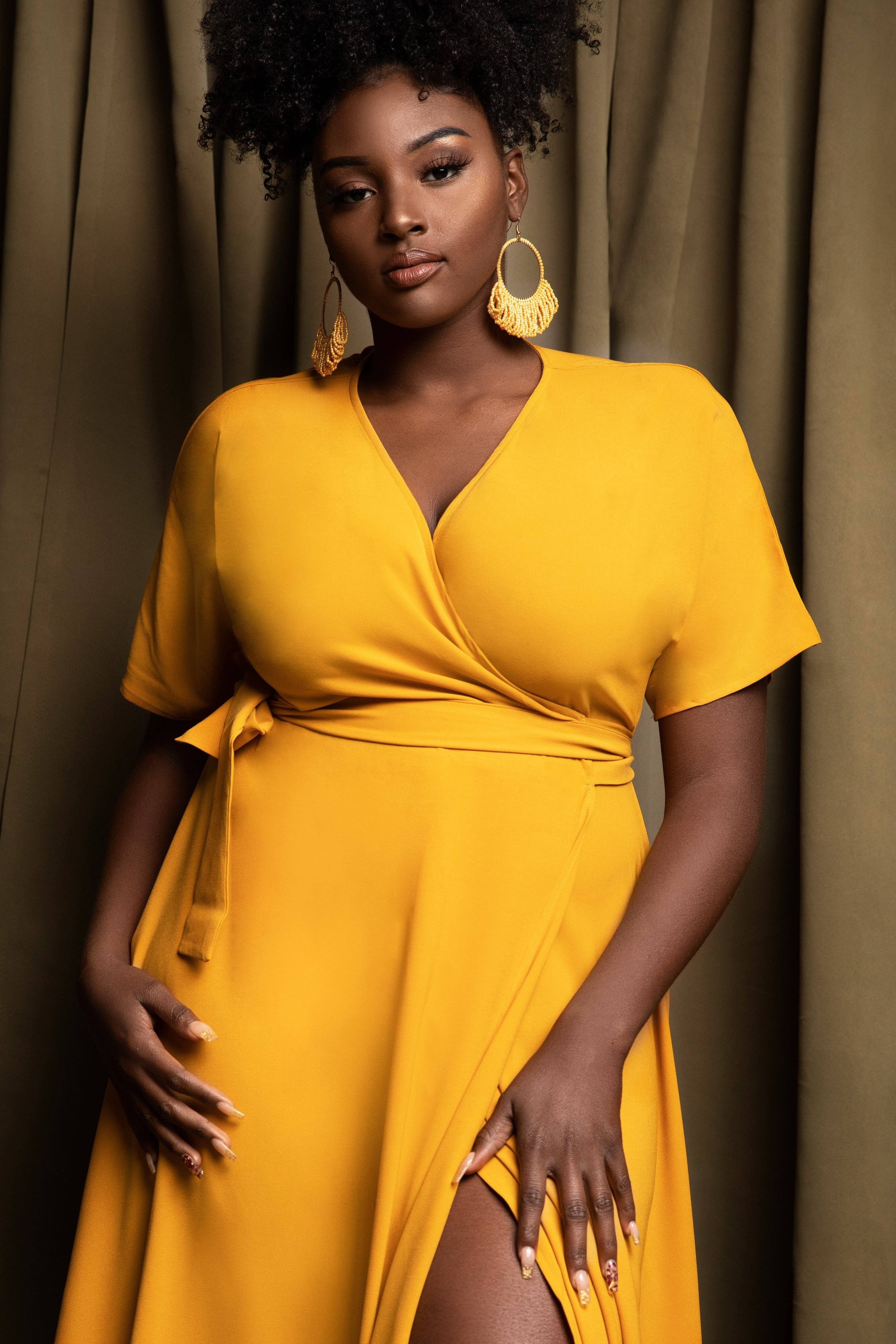 Nina Cheyenne Apparel - Wholesale Dress - Women's - Selena Yellow Kimono Maxi Wrap Dress2