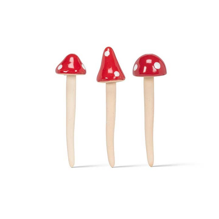Abbott - Wholesale Outdoor Ornament/Decor - Mini Red Cap Mushroom Stake-3 Assorted-5"H