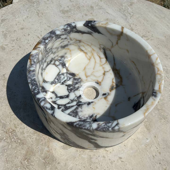 Arbon Marble - Venta al por mayor Conjunto de accesorios de baño - Lavabo Calacatta Viola, lavabo redondo de mármol blanco de 16 pulgadas, encimera de baño para granja rústica
