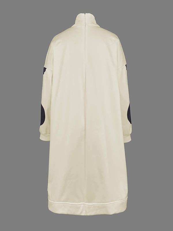 WHITE BLACK Long Sleeves Loose Pockets Polka-Dot Mock Neck Mini Dresses for wholesale on Faire6