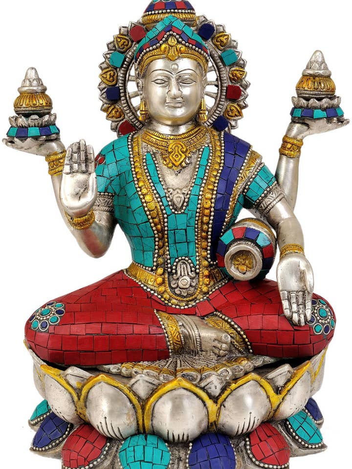 Devi Lakshmi de 12 pouces en laiton | Fait à la main | Fabriqué en Inde pour la vente par Exotic India Art