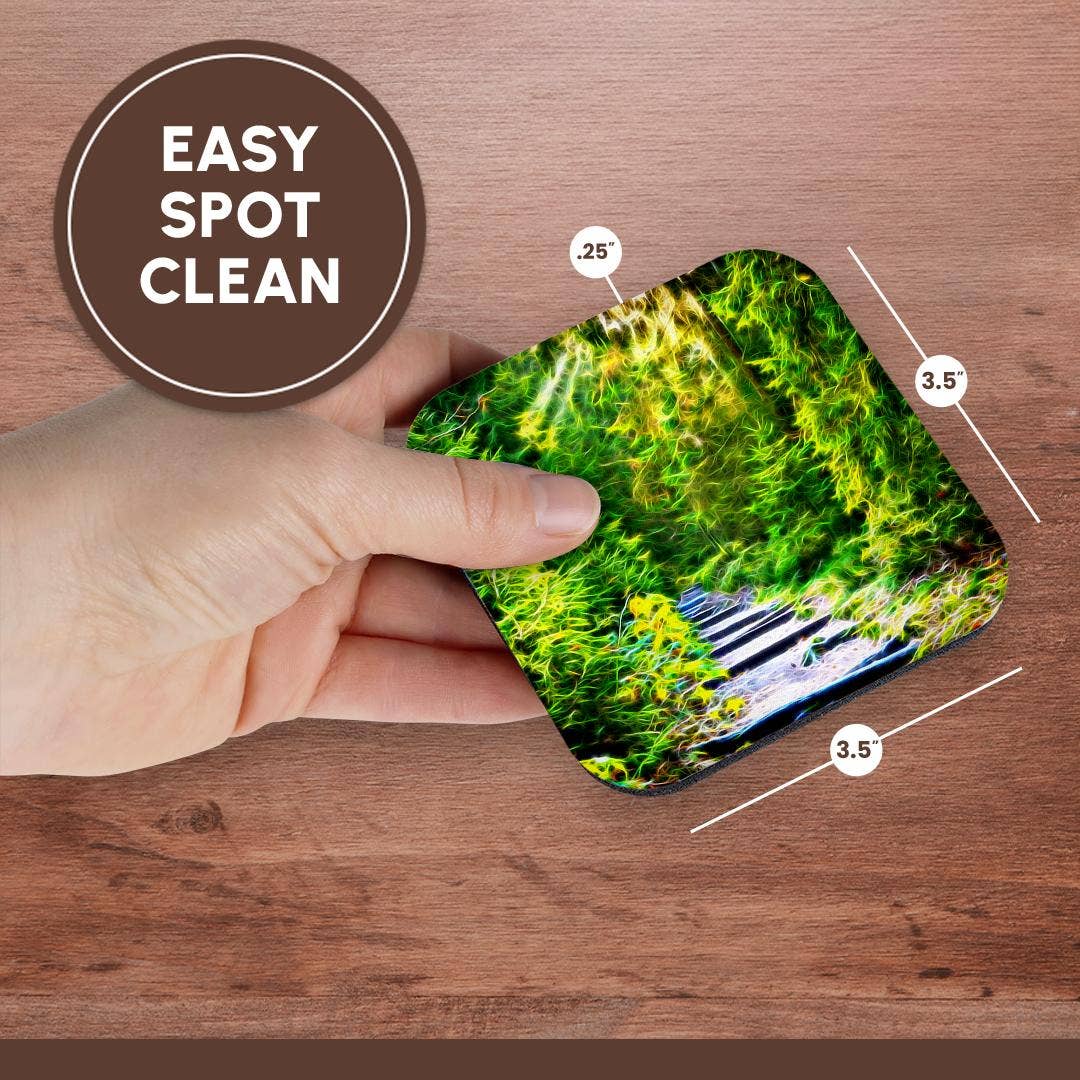 3dRose - Vente Sous-verre - 3dRose, Image de peinture infusée de lumière d'un chemin bordé de pins luxuriants, Sous-verre13