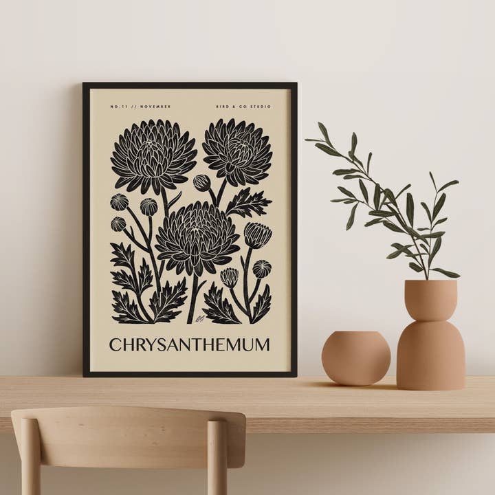 Bird & Co Studio - Wholesale Art Print - November Chrysanthemum | Botanical Birth Flower Art Print