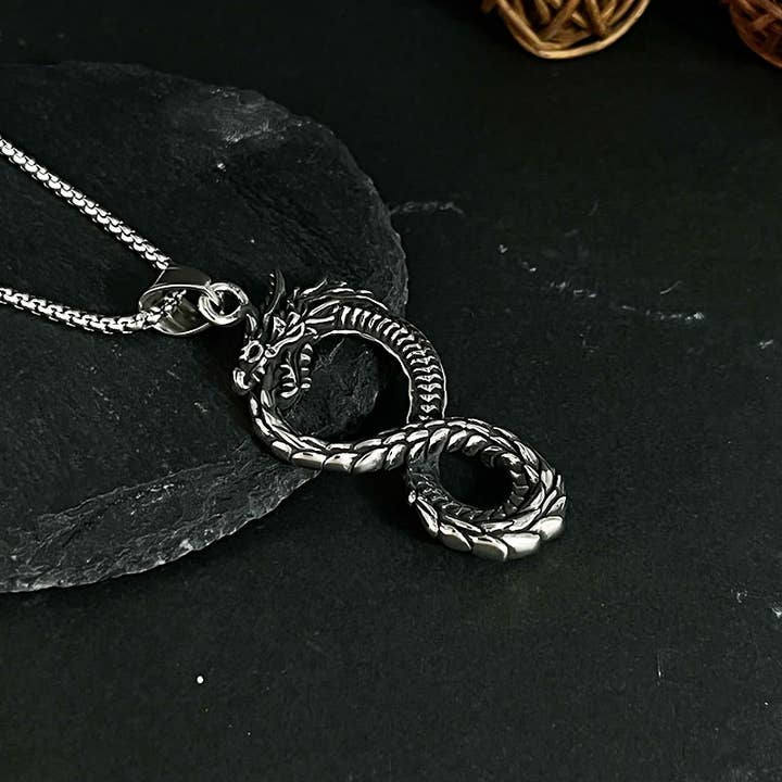 GemMeet - Wholesale Pendant/Charm Necklace - Viking Non-Fading Ring Stainless Steel Dragon Pendant Neckla6