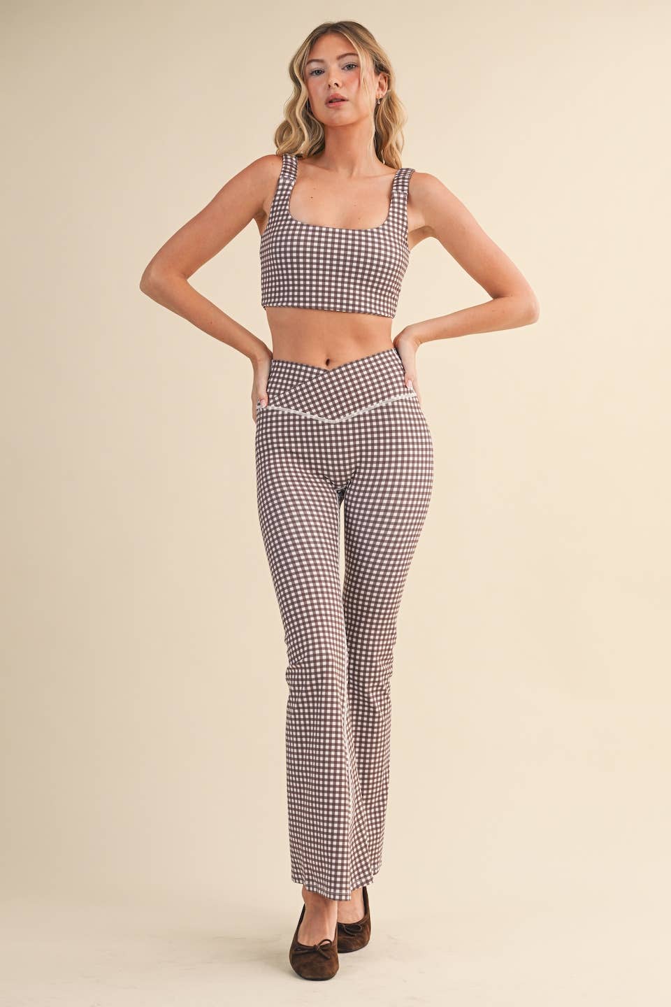 KIMBERLY C - Wholesale Sports Bra - Women's - Gingham Print Ruched Bra Top61