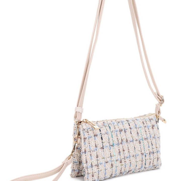 MiMi Wholesale - Wholesale Crossbody Bag - Women's - FC20643 Tweed Three Compartment Crossbody Bag