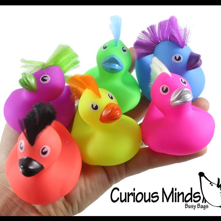 1 Rubber Ducks with Mohawk Hair - 2" Bright Rubber Duckies B for wholesale by Curious Minds Toys