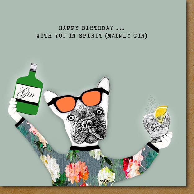CC001... Med dig i ånden (hovedsageligt gin) fødselsdagskort for engroshandel hos Sally Scaffardi Design