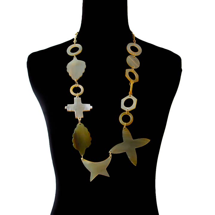 Multi Shape Buffalo Horn and Gold Chain Necklace for wholesale by PinktownUSA