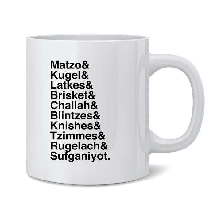 Hanukkah Nosh Foods Ampersand List Funny Jewish Mug 11oz for wholesale by Gotham Gifts