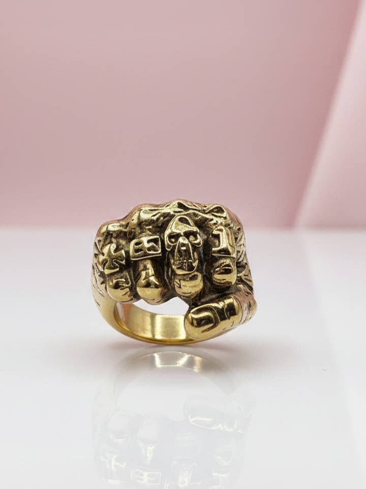 Stainless Steel Fist Of Skulls Men's Biker Ring for wholesale by Arya Jewellery Wholesale