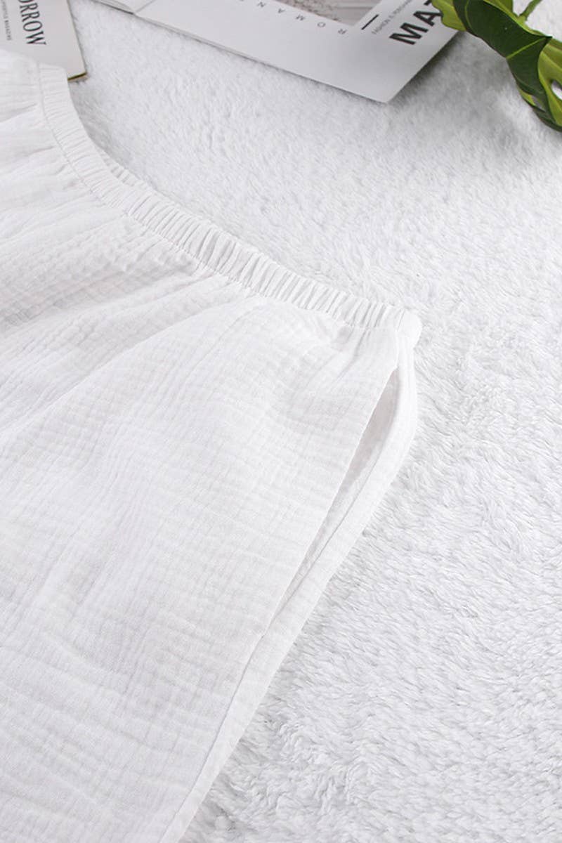 White CWSPJ0050_SOLID COLOR COTTON HALTER  SHORTS PAJAMA SET for wholesale on Faire12