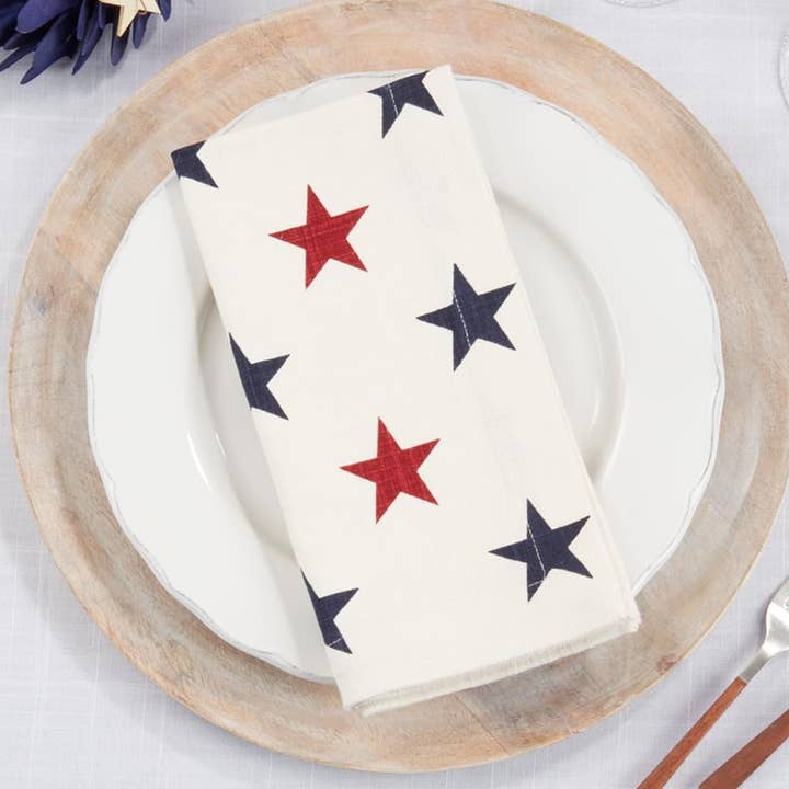 Red & Blue Stars US Flag Cotton 20" Cloth Napkin for wholesale by Fennco Styles