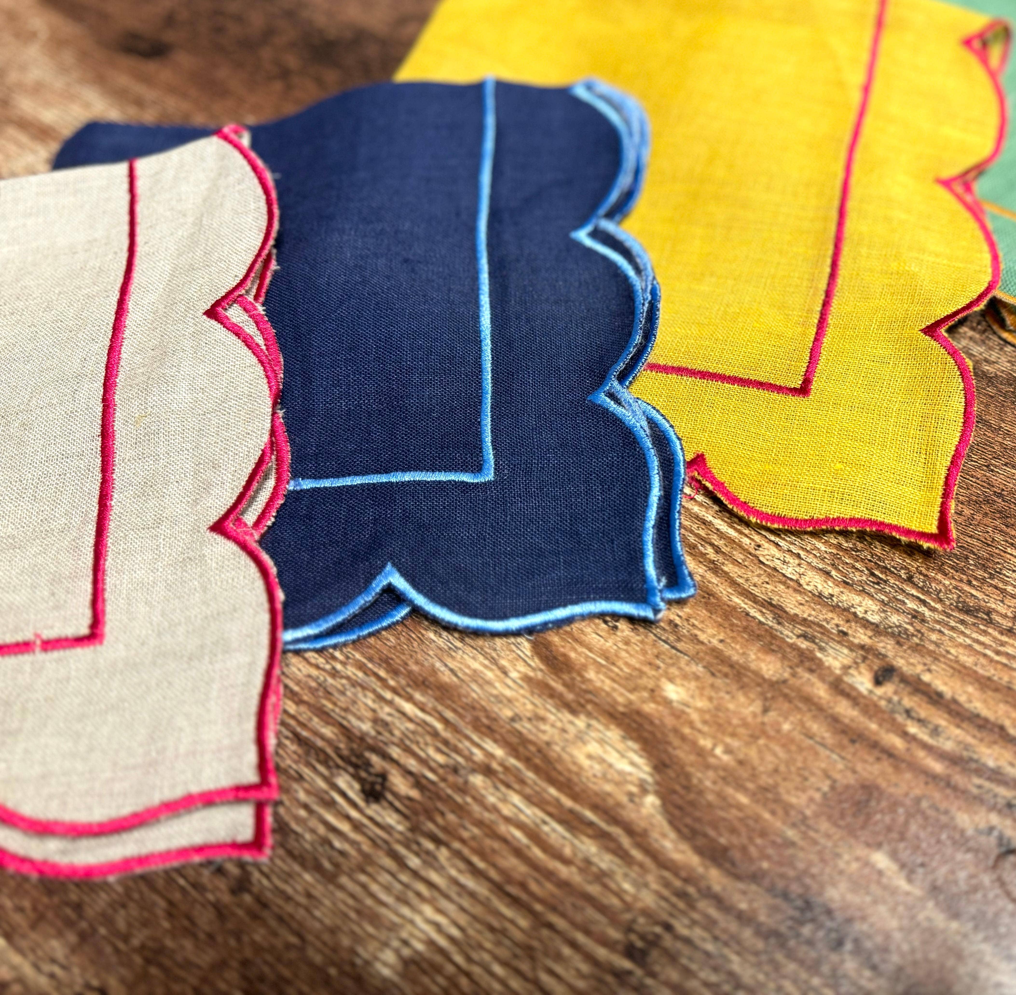 Essential Designs London - Vente Serviettes de table en tissu - Serviettes en lin à motif pétoncle (lot de 24 pièces)0