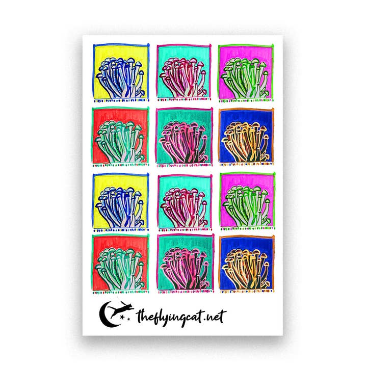 Autocollants de champignons Enoki pour la vente par The Flying Cat